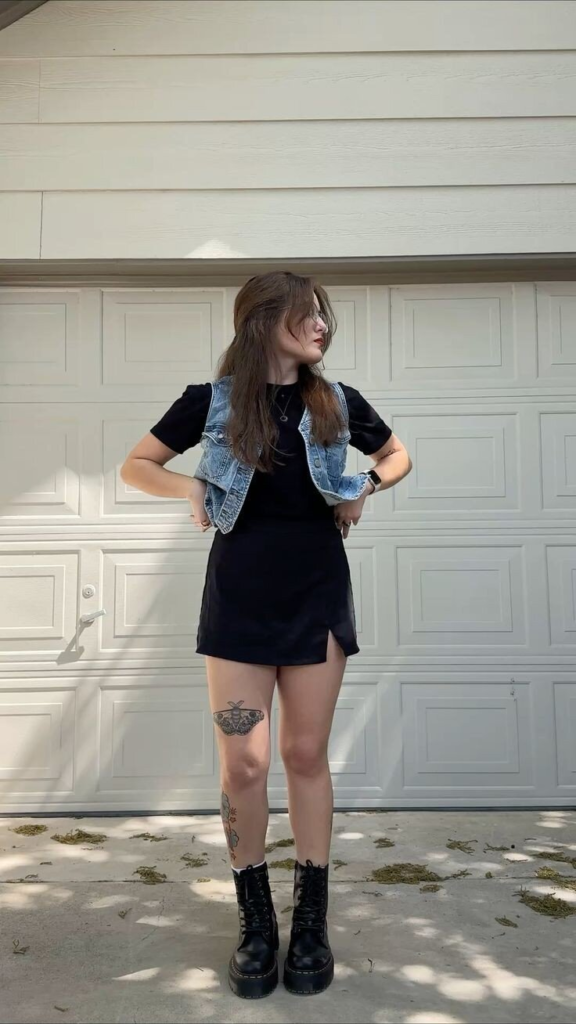 Denim Vest Over Black Dress