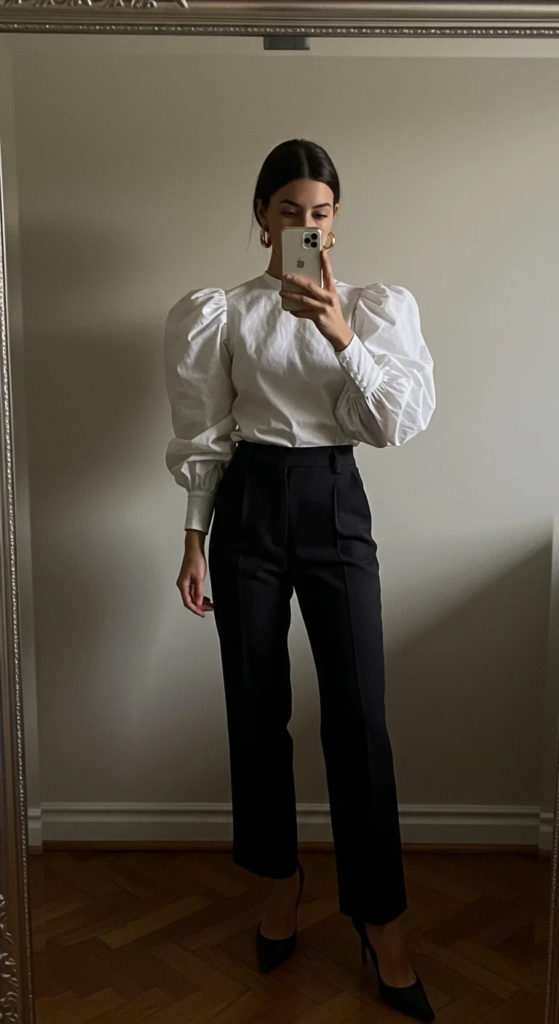The Statement Sleeve Blouse and High-Waisted Trousers