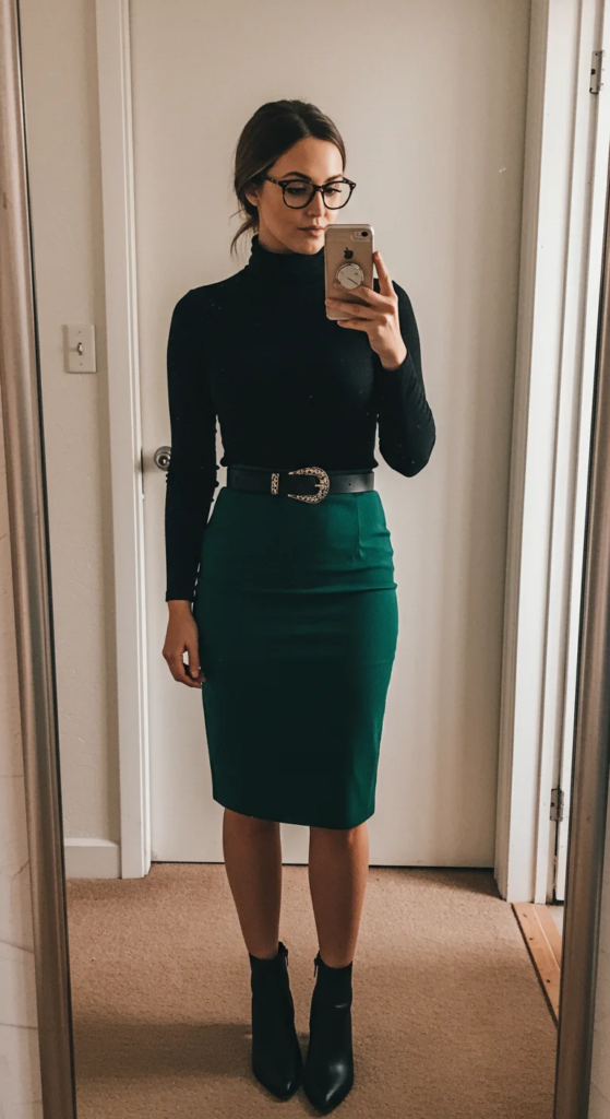 The Chic Turtleneck and Pencil Skirt Duo