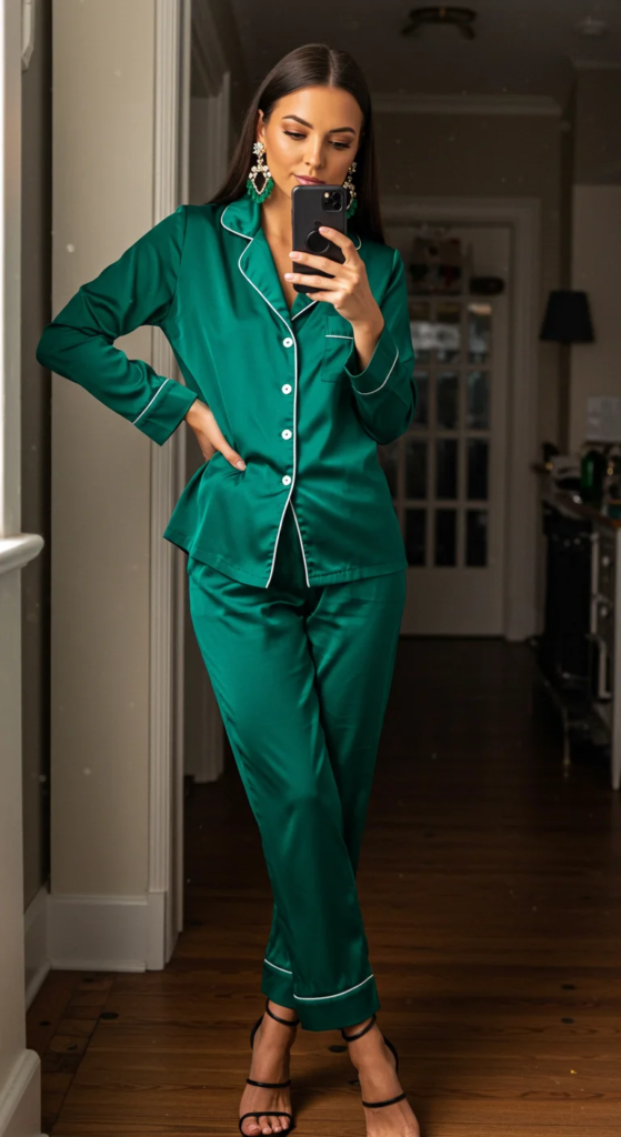 Silk Pajama Set and Strappy Heels