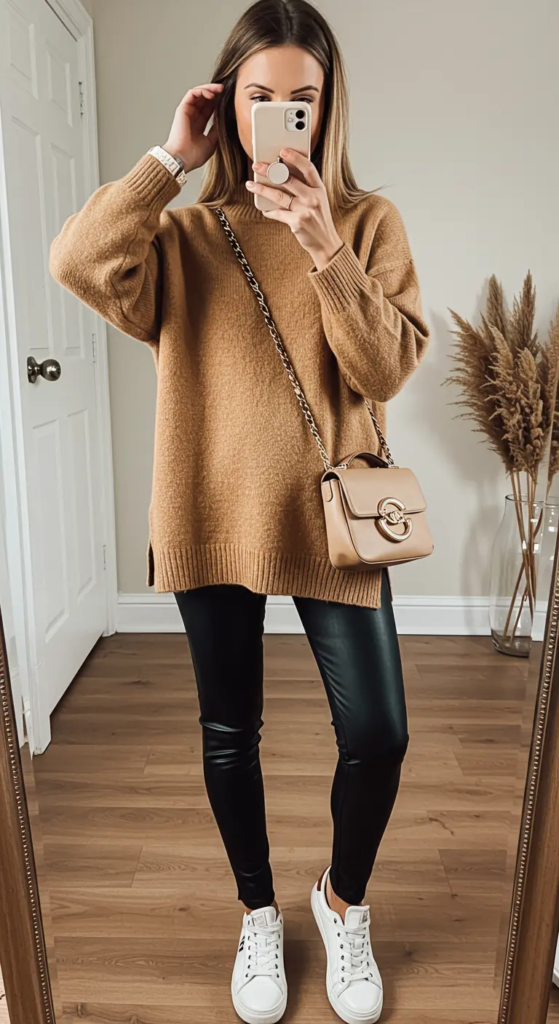 Cozy Luxe: Cashmere Sweater and Leather Leggings
