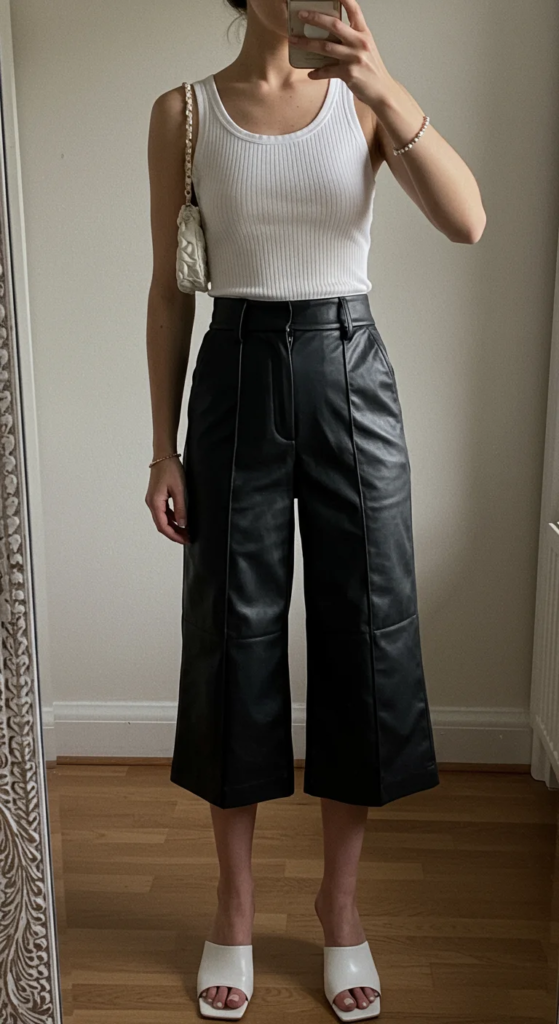 Texture Play: Ribbed Tank and Leather Culottes