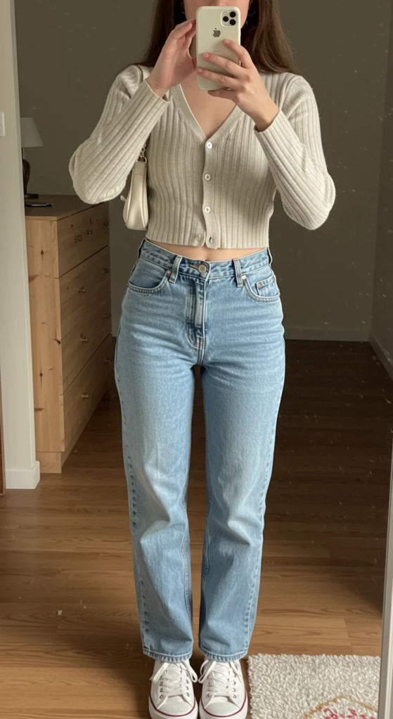 Cropped Cardigan and High-Waisted Jeans