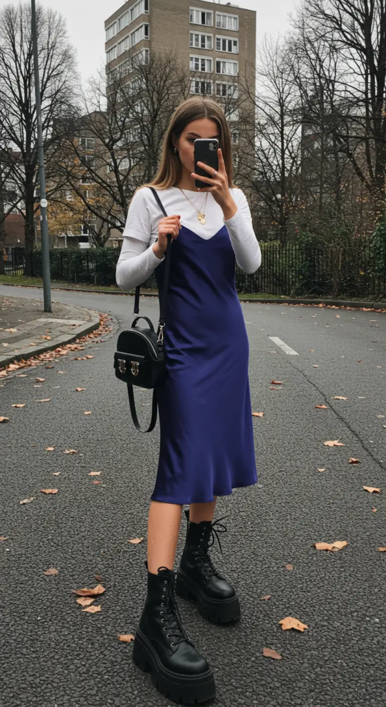 Slip Dress with Chunky Boots