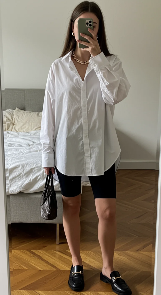 Oversized Button-Down and Bike Shorts