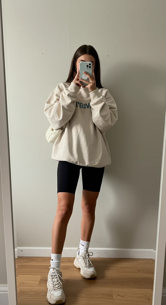 Oversized Sweatshirt and Cycling Shorts