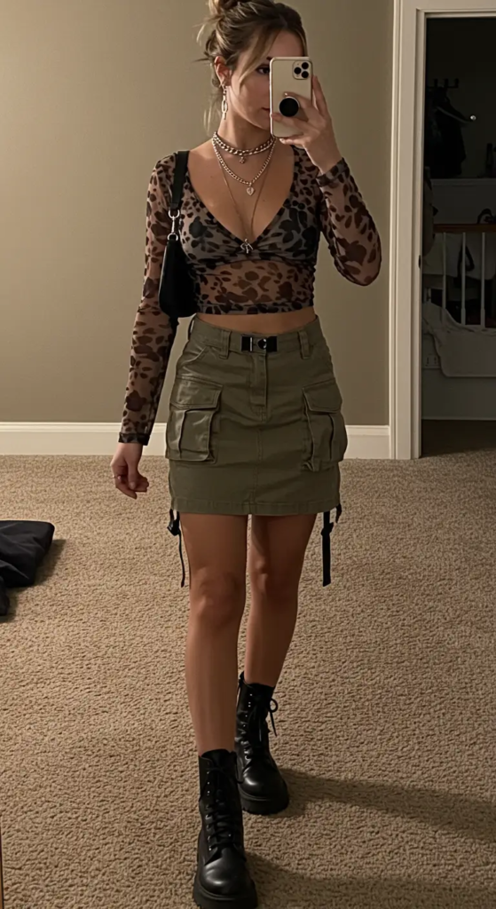 Mesh Top and Cargo Skirt