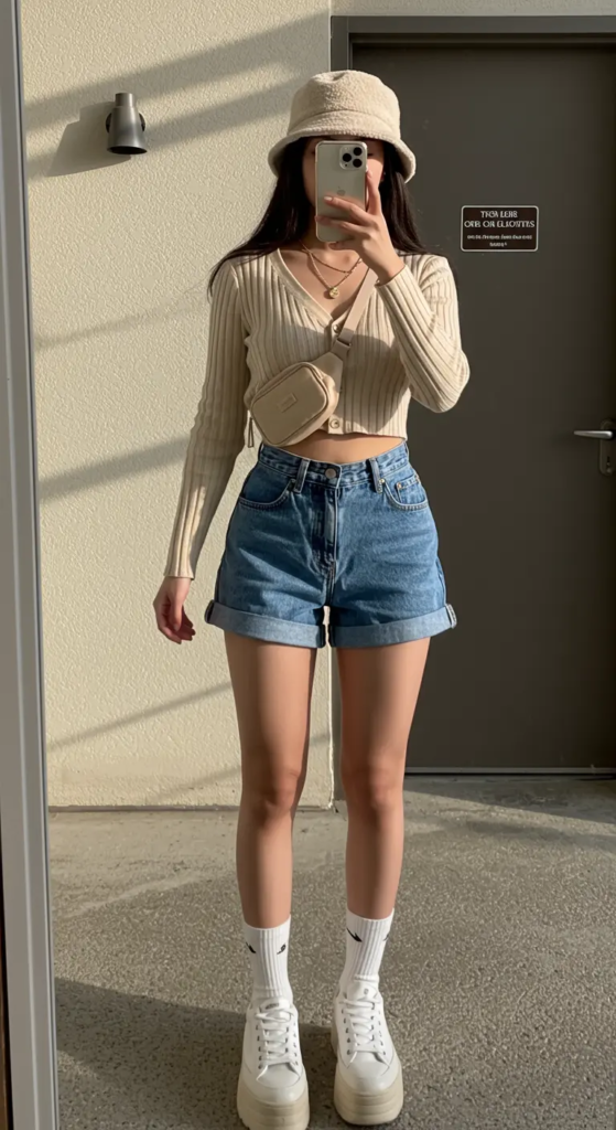 Cropped Cardigan and High-Waisted Shorts