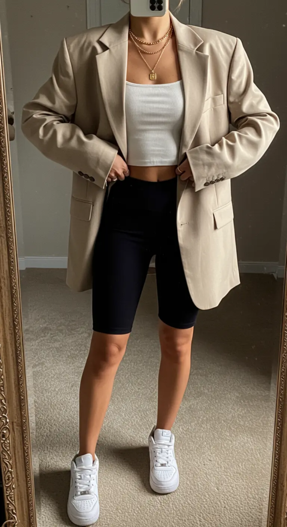 Oversized Blazer and Bike Shorts Combo