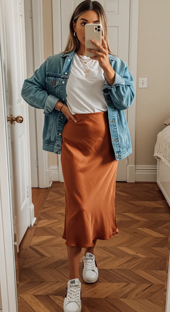 Slip Skirt and Oversized Denim Jacket