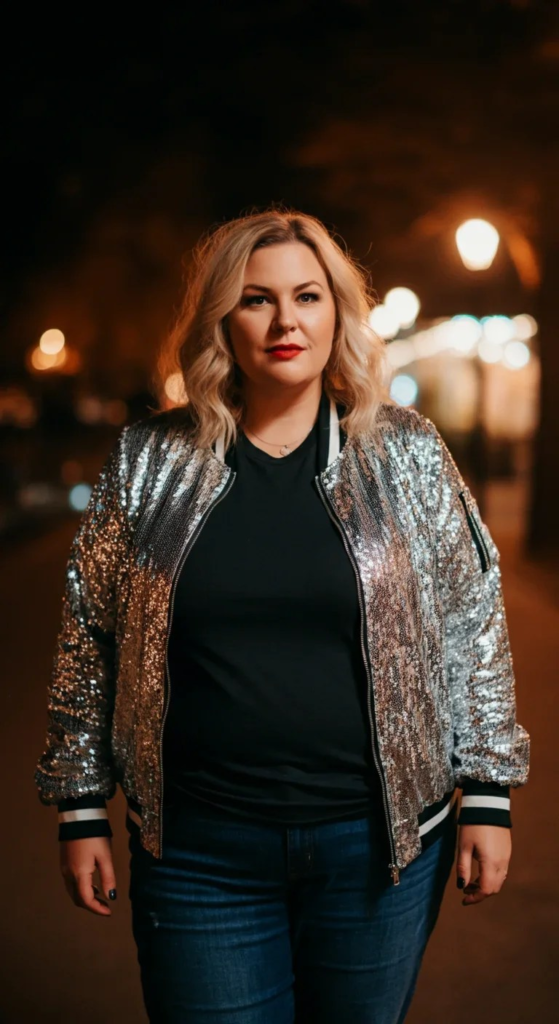 Sequin Bomber with Simple Basics