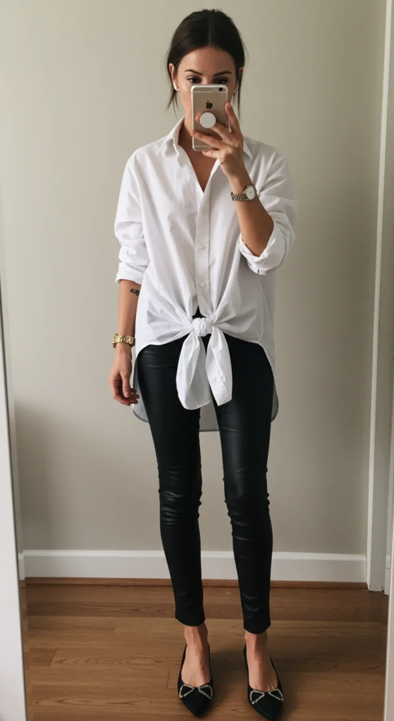 Oversized Button-Down and Leather Leggings