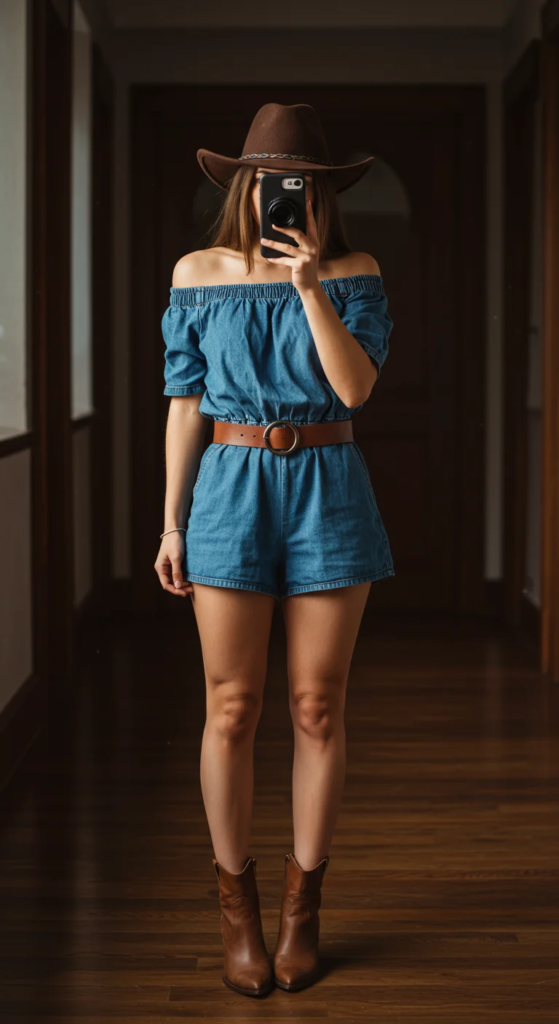 Off-Shoulder Romper and Cowboy Hat