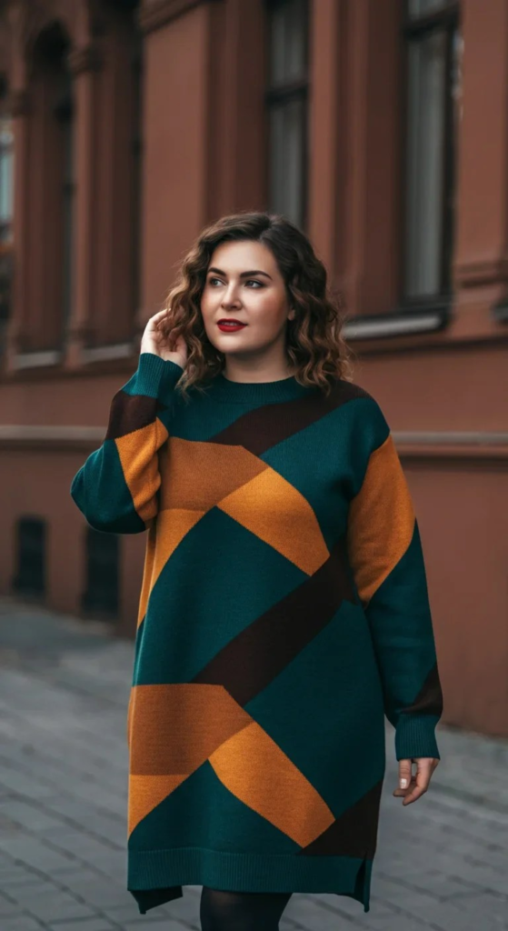 Colorblock Sweater Dress with Boots