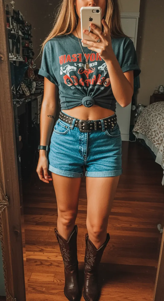 Cropped Band Tee and High-Waisted Shorts