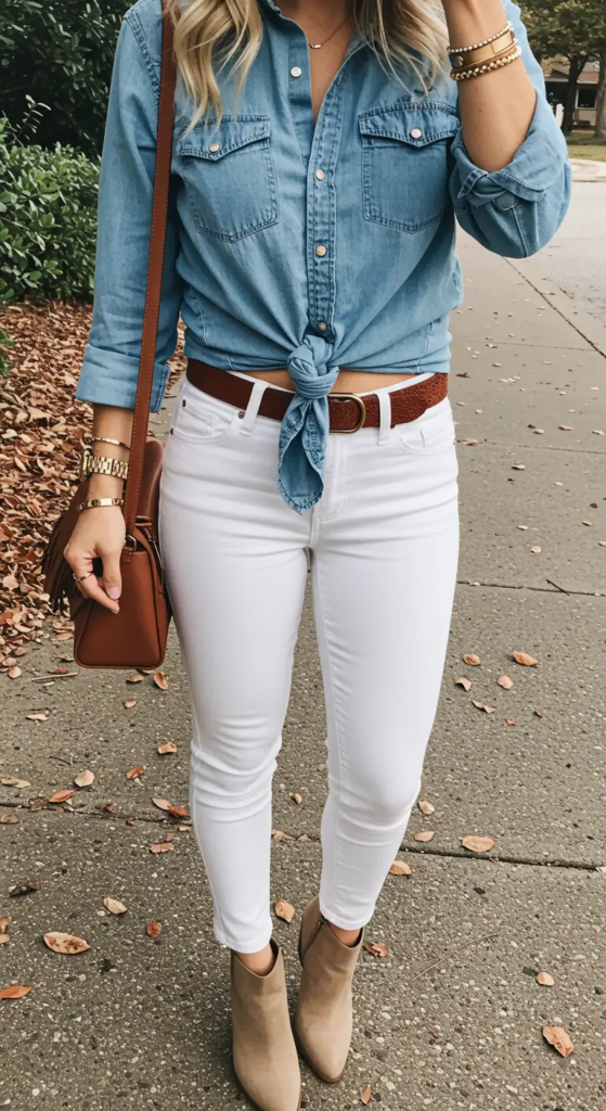 Chambray Shirt and White Jeans