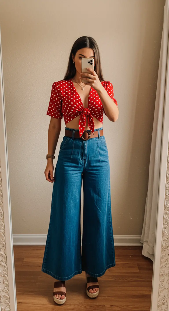 Tie-Front Crop Top and High-Waisted Palazzo Pants