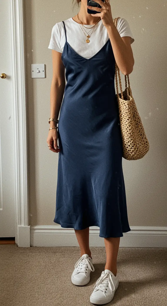 Midi Slip Dress and Sneakers