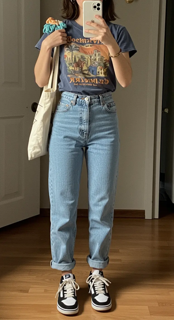 Graphic Tee and High-Waisted Mom Jeans