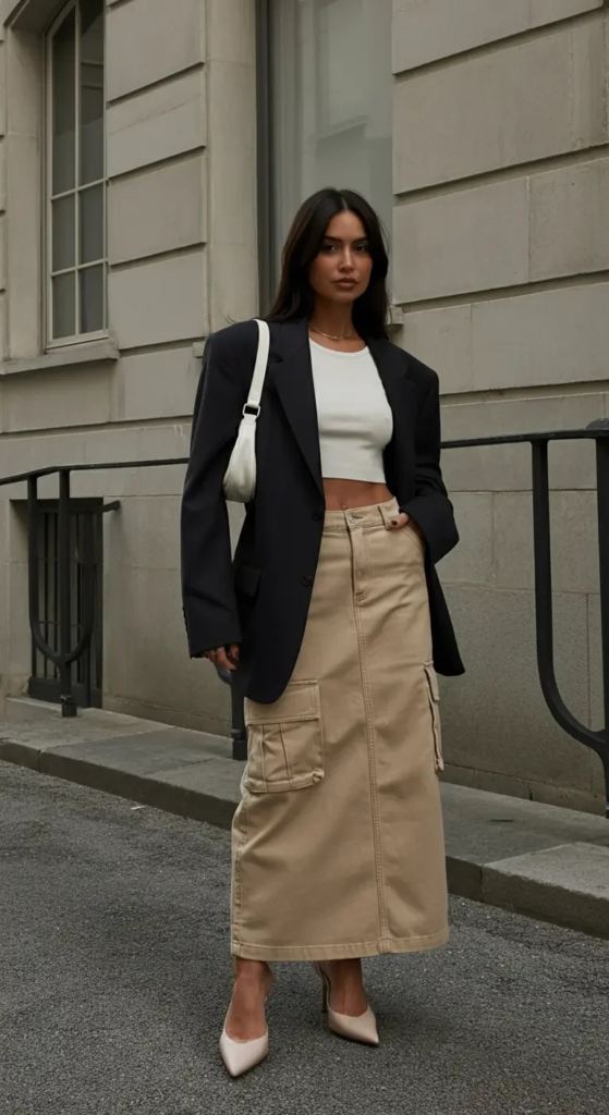 Oversized Blazer and Maxi Cargo Skirt