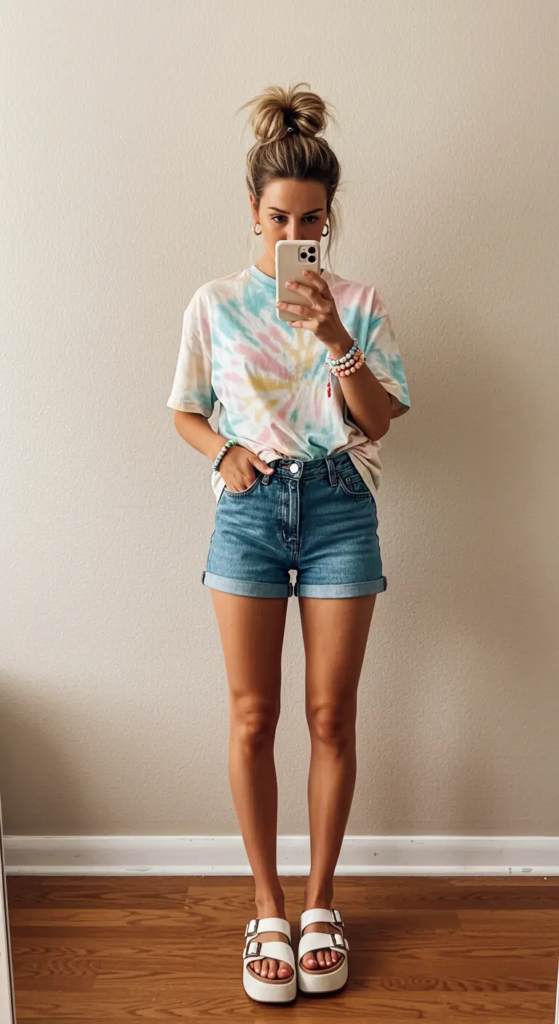 Tie-Dye T-Shirt and Denim Shorts