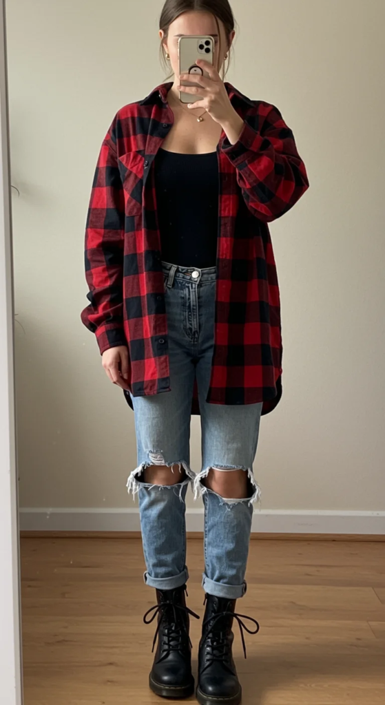 Oversized Flannel and Ripped Jeans