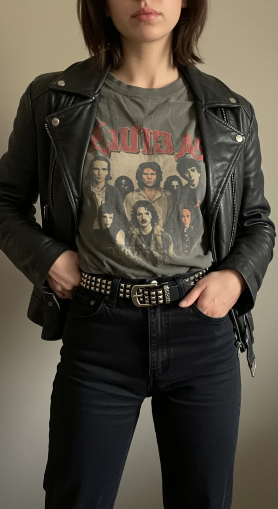 Band Tee and Leather Jacket