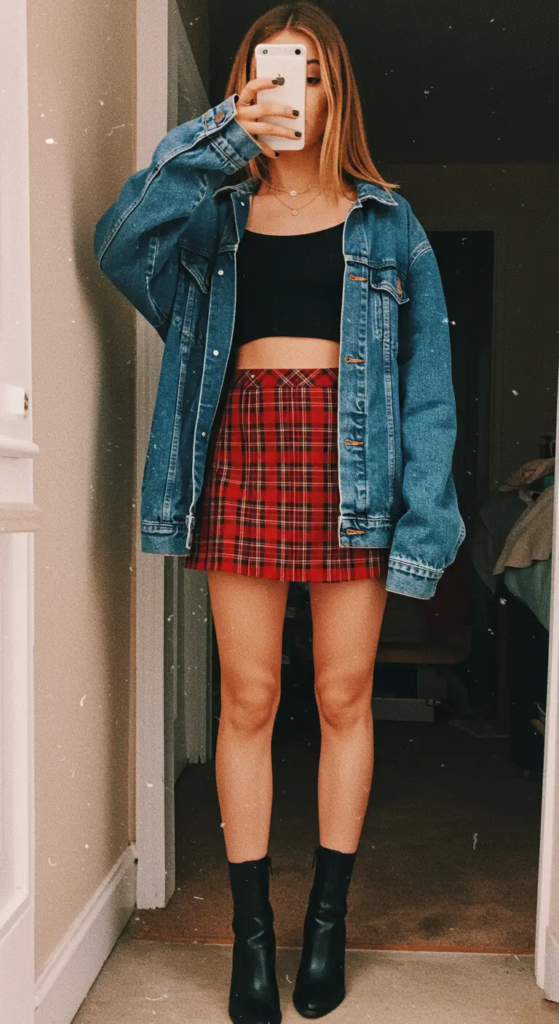 Plaid Miniskirt and Crop Top