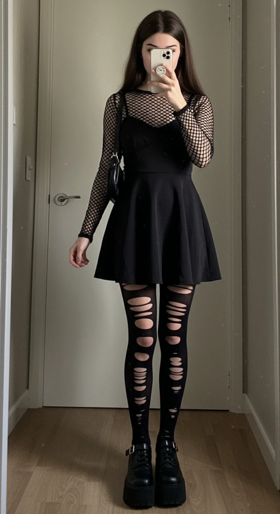 Babydoll Dress and Fishnets