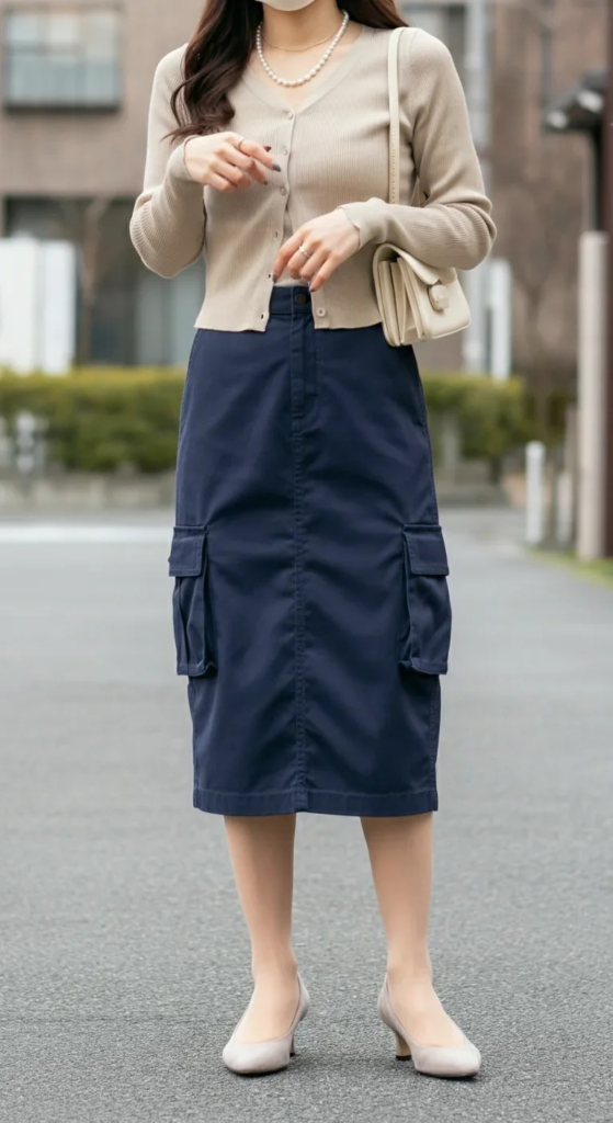Fitted Cardigan and Cargo Pencil Skirt