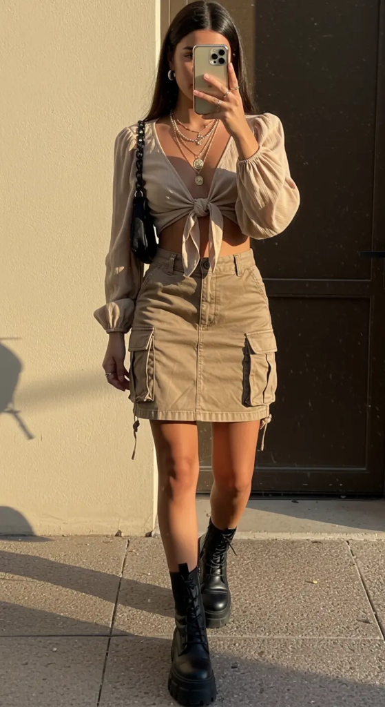 Tie-Front Top and Cargo Skirt