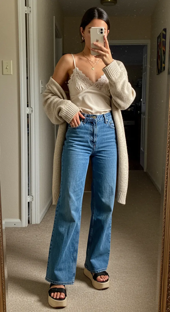 Slip Top and Wide-Leg Jeans