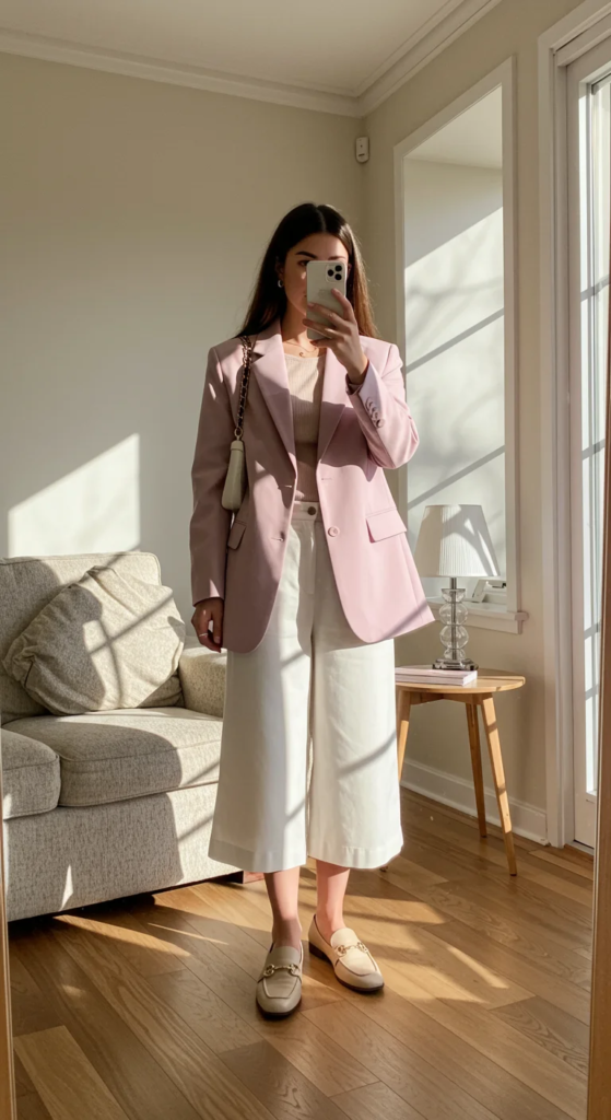 Pastel Blazer and White Culottes