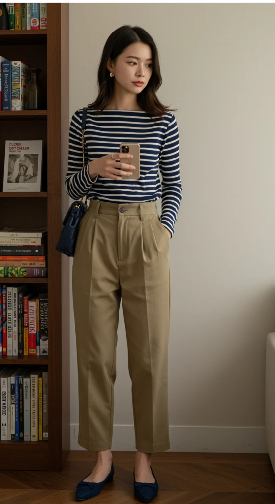 Striped Boatneck and High-Waisted Trousers