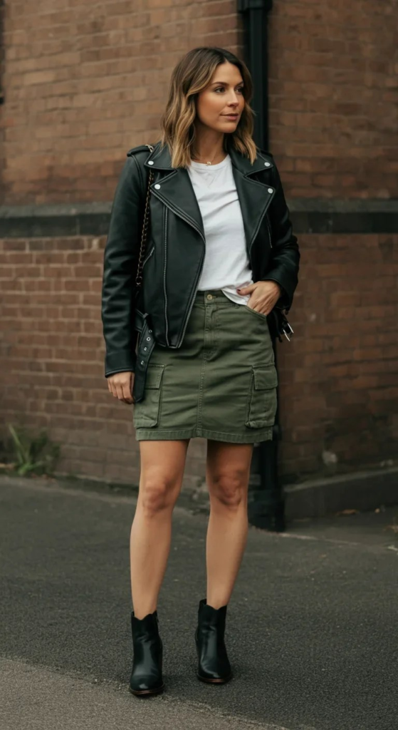 Leather Jacket and Cargo Mini
