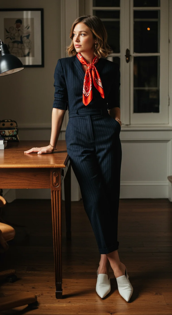 Pinstripe Jumpsuit and Statement Neckerchief