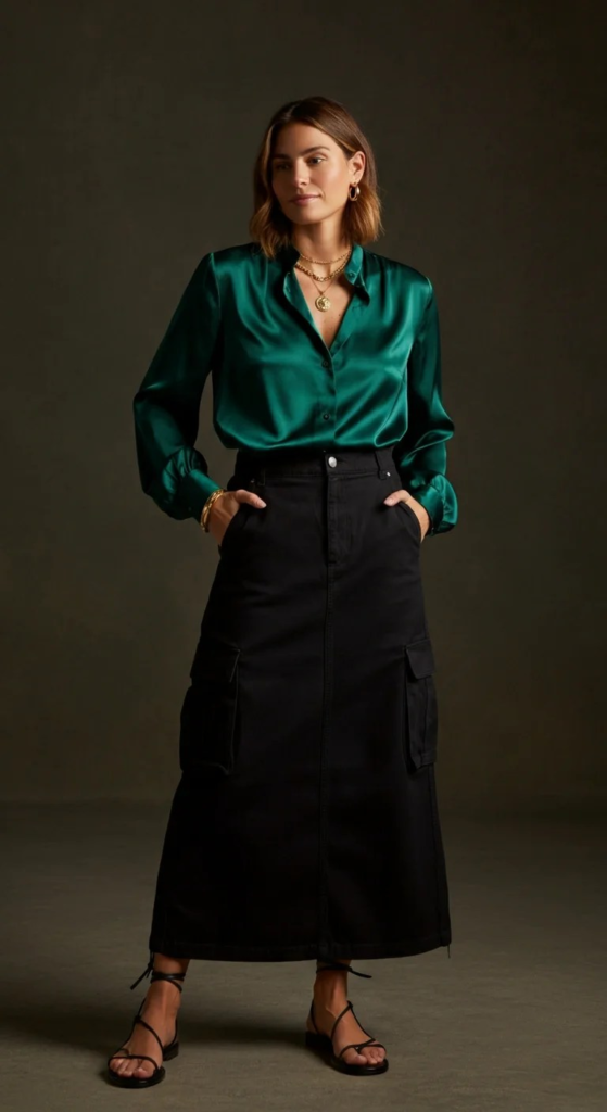 Silk Blouse and Cargo Maxi