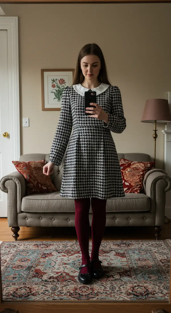 Houndstooth Dress and Statement Collar