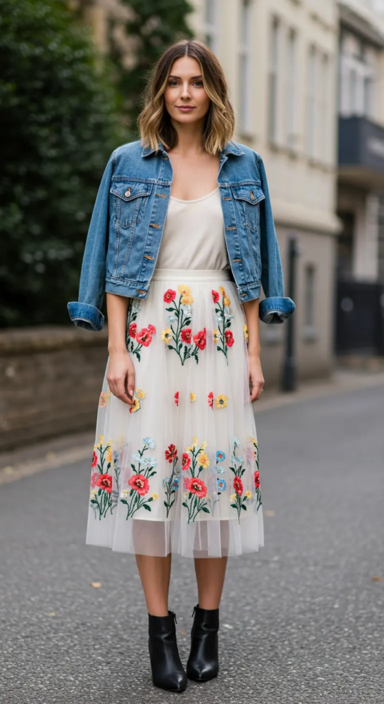 Embroidered Tulle Skirt and Cropped Jacket
