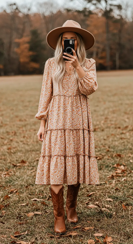 Tiered Ruffle Dress with Western Boots