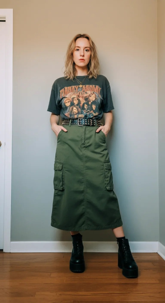 Band Tee and Cargo Midi