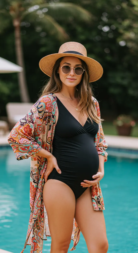 Maternity Swimsuit with Kimono Cover-Up