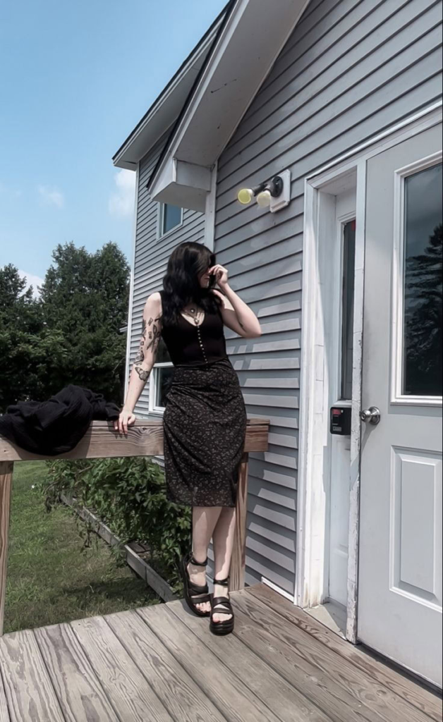 Black Tank and Textured Skirt Combo