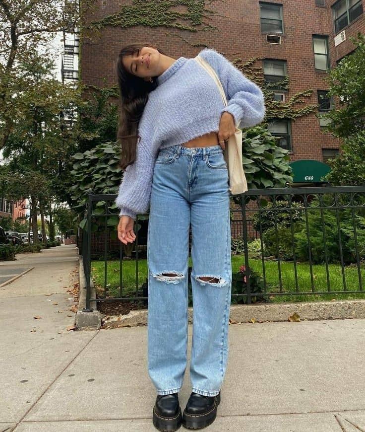 Cozy Cropped Sweater and Wide-Leg Jeans