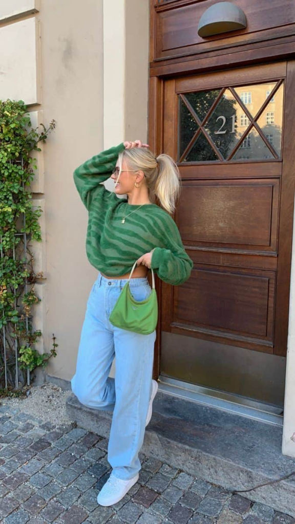 Green Stripes and Denim Duo