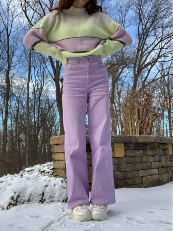 Pastel Color-Block Sweater and Lavender Pants