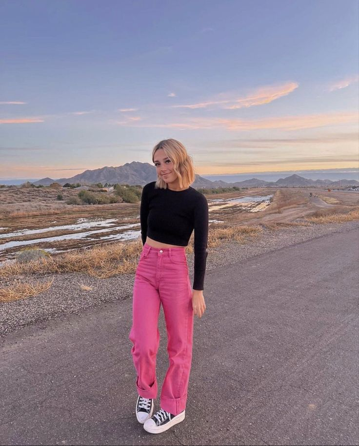 Bold Pink Pants with Classic Crop